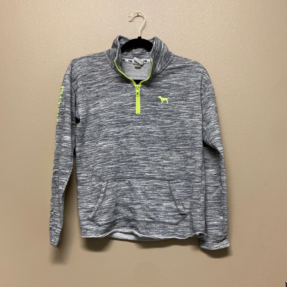 PINK Quarter Zip Sweatshirt with Green Detailing